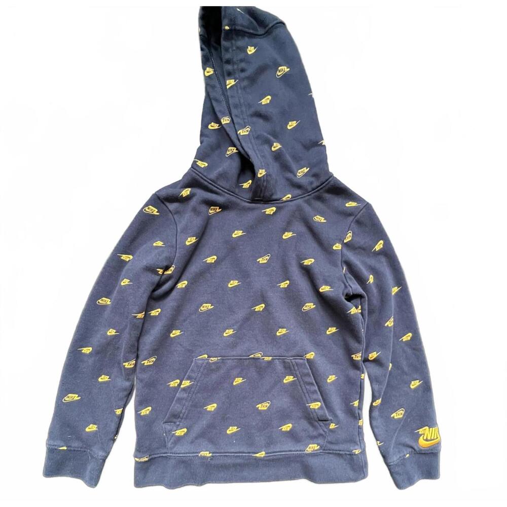 Nike Hoodie Navy Blue‎ All Over Logo Print Pullover Size 7
